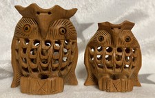 2 x Eule Holz Skulptur Deko