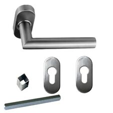 Edelstahl Haustür Griff Dreiviertelgarnitur auf  Ovalrosette Gehrungsform