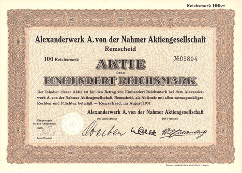 Alexanderwerk share 100 rm - share,