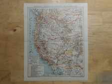 Orig.(1908) Lithographie Landkarte Staaten Amerika westlicher Teil (B1B)