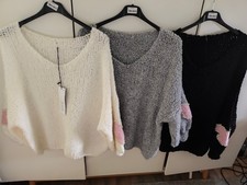 MADE IN ITALY ISSIMA schöner Boucle Pullover mit Perlen Gr. 38 40 42   NEU