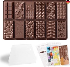 Schokoladenform Silikon, 12 Tafeln Schokoladentafel Tief Form mit Schaber und