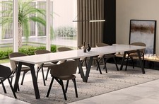 großer Esstisch LUNGO ausziehbar 130–405 Holz 12 Personen Hochglanz weiß modern