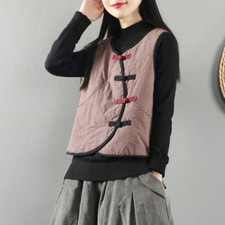 Damen Weste Gepolsterter Mantel Körperwärmer Gekürzt Top Retro Frosch Warm Ethno