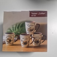 Kaffeebecher 4er Set Nostalgie Optik Kaffee Becher Kaffeetasse aus Keramik 380ml