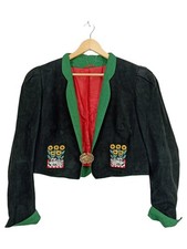 Helene Straßer Damen Trachtenjacke Gr. 42/XL Mehrfarbig Leder Vintage