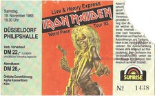 Iron Maiden  World Piece Tour 1983 Düsseldorf Ticket/Konzertkarte/Eintrittskarte
