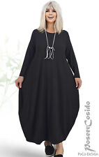 LAGENLOOK Basic Ballon-Kleid schwarz grau 44 46 48 50 52 54 56 58 L-XL-XXL-XXXL