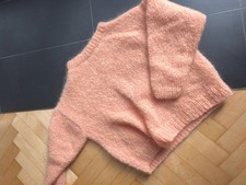 Pullover leicht oversize, von Hand gestrickt, kastig, Mandarine, Achsel ca 58 