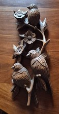 Holz Relief geschnitzt, Vögel auf ein Ast mit Blüten