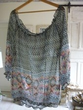 Leichte Sienna Bluse schwarz bunt gemustert Carmen Ausschnitt Gr. 42/44 XL