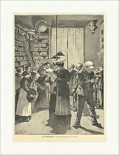 In der Volksbibliothek Stiller Lesen Bücher Leiter Regale Holzstich E 16185