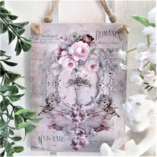 Wandbild Tür Wand Anhänger Holz Schild Vintage Shabby Chic Deko Bild Engel Rosen