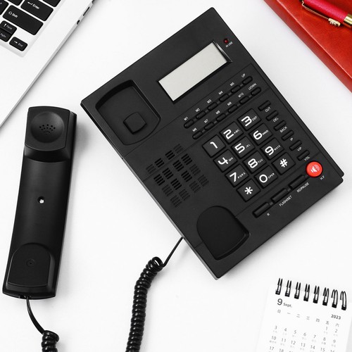 Black corded desk phone - phone, for