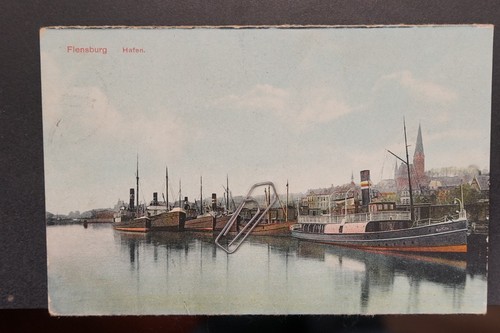 Alte postkarte flensburg hafen - alte,
