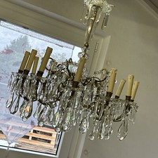 XL Kronleuchter 12 armig um 1900 Lüster Kristalllampe Bleikristall Deckenlampe