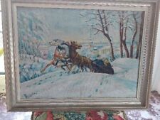 Gemälde, Winterliche Landschaft, Schlittenfahrt, Ölbild