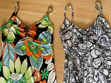 2 Kleider italienische Mode weiß schwarz Glitzer orange grün Blumen Gr S NEU