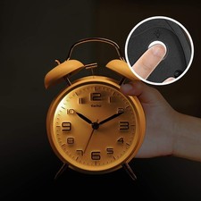 4 Zoll Doppel Glockenwecker mit Nachtlicht Lauter Alarm Wecker Retro kein Ticken