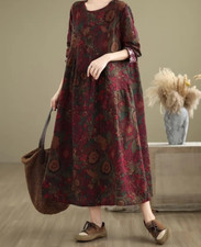 ❣️Romantik Landhaus Kaftan Kleid Taschen Leinen XL 42 XXL 44 pink oversize