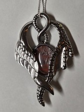 Neu925 Silber Anhänger Drachenflügel mit Edelstein ein  Kirschquarz Kette 50cm L