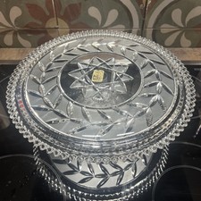 Kuchenplatte + Fuß aus Kristallglas Tolles Muster original Walter Glas TOP