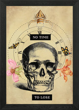 Vintage Totenkopf Uhr gerahmt