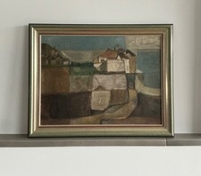 Ölgemälde signiert Leinwand Rahmen 70x55 cm Stadt abstrakt Kubismus Unikat 1963