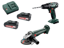 Metabo Kit 18V Bohrmaschine BS 18 + W 18 7-125 Schleifmaschine 2x 1,5Ah und Ladegerät