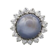 Ring in Sonnenform Gr. 55 Weißgold 750 / 18K mit Sternsaphir und 0,42ct Diamante