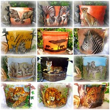 Windlicht  Tischdeko Afrika Wilde Tiere Zebra Elefant Leopard LöweTischlicht 