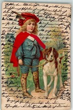 10679099 - mit echt Stoff Applikation Kind mit Muetze und Feder Gamaschen