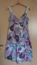 Esprit Sommerkleid Gr. 38 Weiß Trägerkleid Damenkleid Blumenmotiv lila türkis