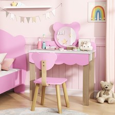 AIYAPLAY Kinder Schminktisch Set Frisiertisch mit Hocker Spiegel Kosmetiktisch