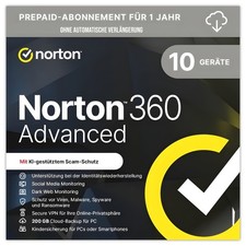 Norton 360 Advanced | 10 Geräte| 1 Jahr|kein autom. Abo|Key schnell per Chat|ESD