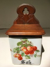 Dose Jugendstil Porzellan antik mit Bild Holzdeckel 1900 Vorratsgefäß Salz Selb