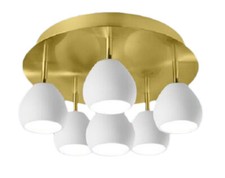 Deutsche Deckenleuchte Messing 6 Flammig Ø 38cm Opalglas Halogen Weiß Satiniert