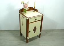 Antiker NACHTTISCH BEISTELLSCHRANK  Jugendstil, Eiche + Creme-Weiß, um 1900