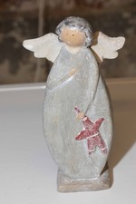 Betonengel , grau/weiß mit Silberglitzer, 22cm hoch, 9cm breit