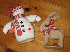 Schneemann Elch Rentier Stoff Deko Tilda Weihnachten Handarbeit Weiß Rot Braun