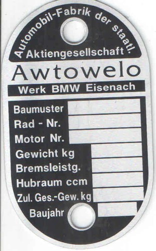 Typenschild bmw awtowelo r - bmw,,