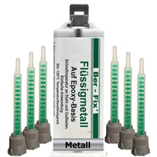 Ber-Fix 2K Flüssigmetall hitzebeständig 120°C 50g + 5 Spitzen Metallkleber