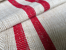 Ballen handgewebtes altes Fischgrät Leinen  300/60 cm mit roten  Mittelstreifen