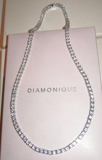 DIAMONIQUE *SELTEN* FULL ETERNITY TENNIS HALSKETTE 17" STERLINGSILBER NEU + BOX QVC
