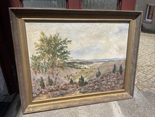Schönes altes Bild Gemälde Öl auf Leinwand Heidelandschaft signiert