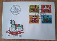 Schweiz Ersttagsbrief Pro Juventute 1983 Eisenbahn Schaukelpferd Sonderstempel