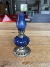Öllampe Vintage Miniatur Petroleumlampe Kobaltblau Glas Retro Japan