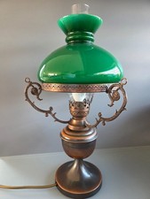 Vintage Tischlampe mit grünem Opalglas Schirm / Bronze-Look / Bibliothekslampe