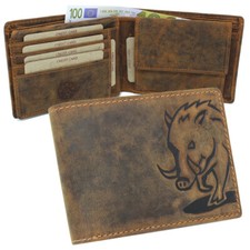 Leder Geldbörse Geldbeutel Börse RFID-Schutz Jäger Wildschwein Querformat braun