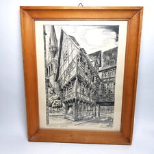 Original Bleistiftzeichnung aus 1945, Holzbilder rahme mit Glas, signiert..